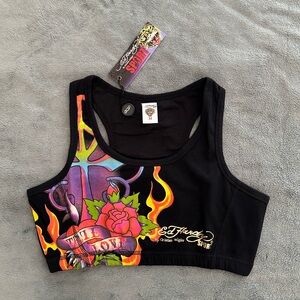 NWT Classic Ed Hardy Women's Black Sports Bra Size M